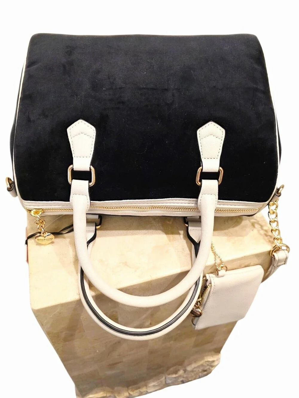 NWT Juicy Couture Heritage Satchel Crossbody Bag Wallet Black Cream Velour Y2K